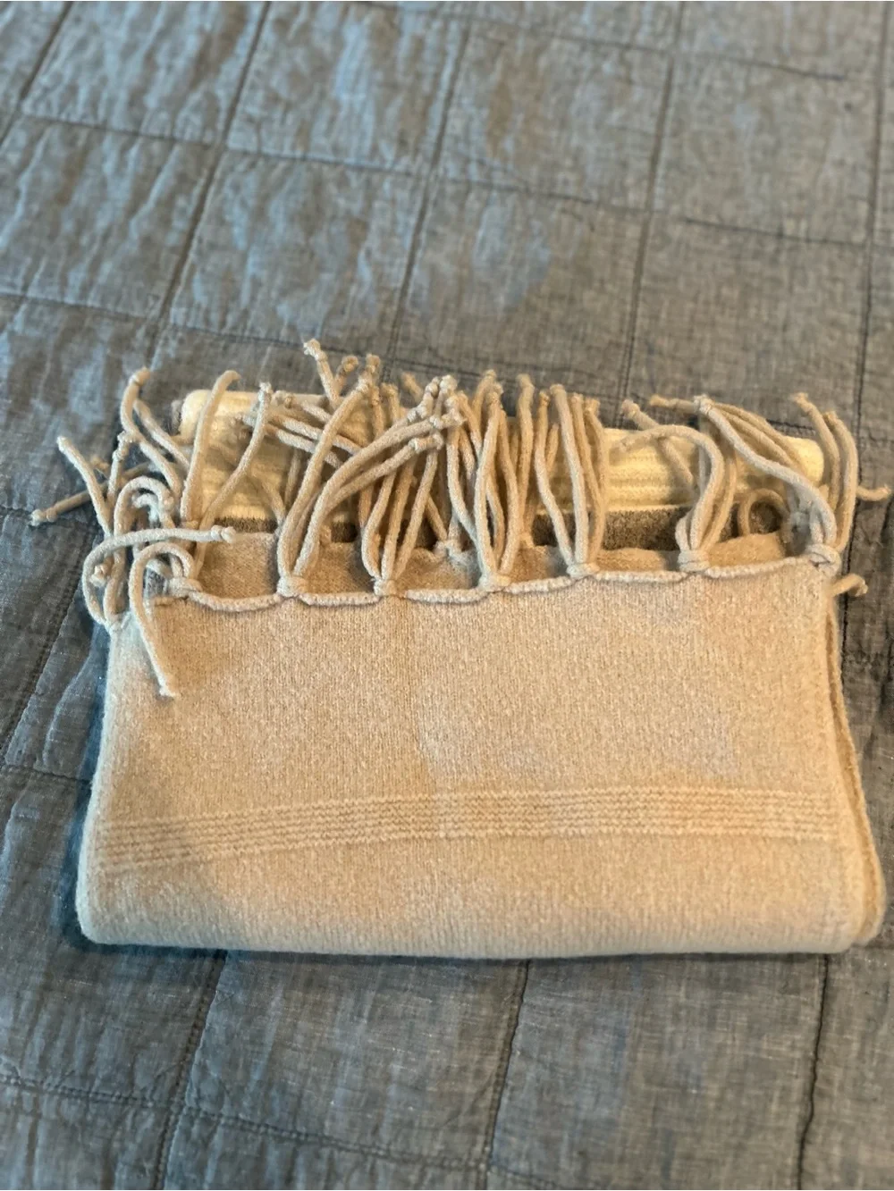 Vince Camuto Beige and Cream Knit Scarf with Fringe